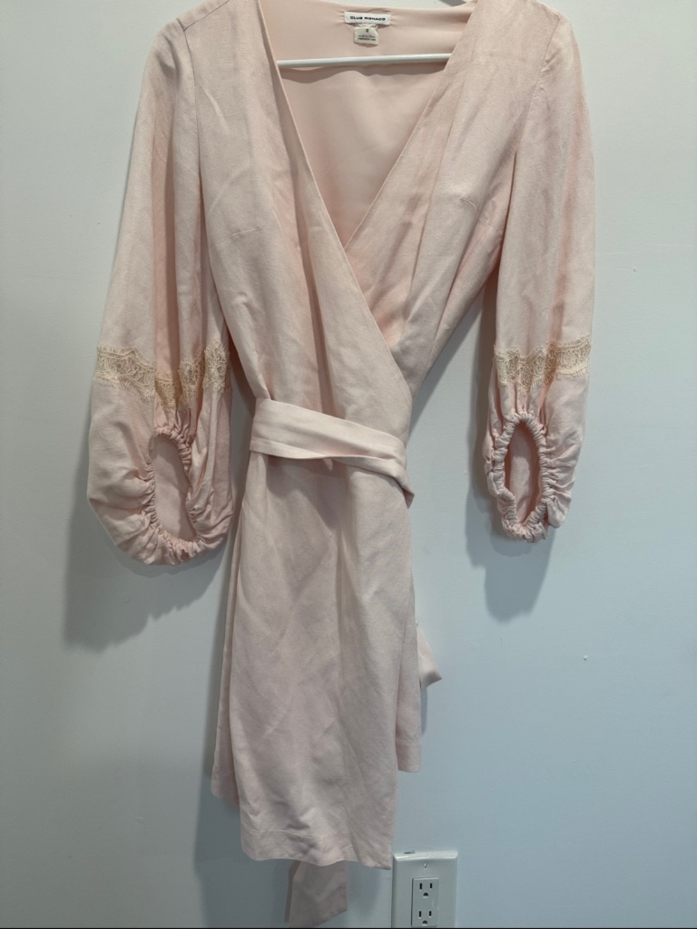 Club Monaco pale blush pink mini wrap dress